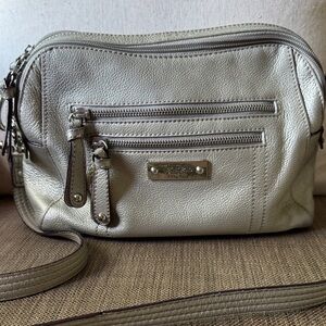Tignanello Silver Crossbody Bag with Zipper Accents
